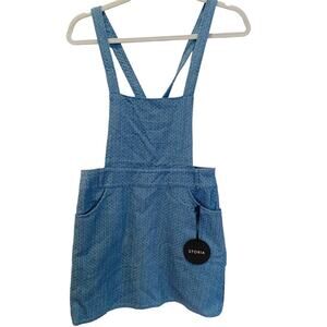 Storia Blue Textured Pinafore Bib Overall Mini Dress Size Small NWT